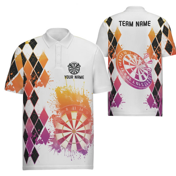 Men's Darts Polo Shirt with Vibrant Watercolor Argyle Pattern - A370