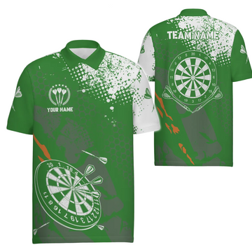 Dartpoloshirt voor heren - Retro groen en wit patroon, Dartteam-shirts voor heren A103