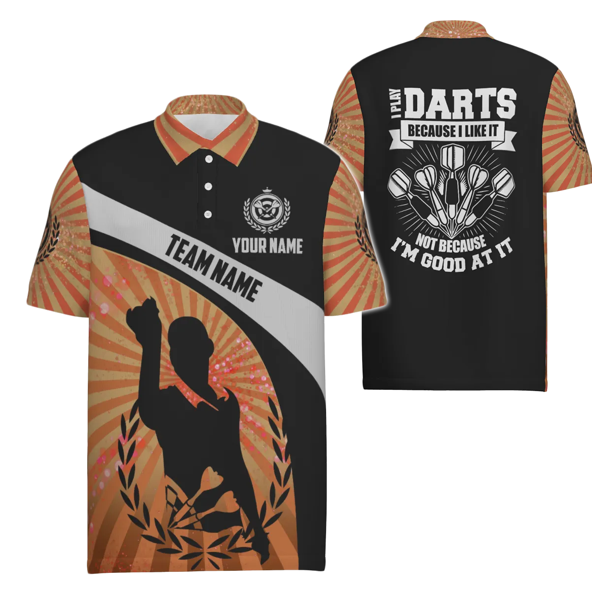 Orange Halo Men's Darts Polo Shirt - Dart Jersey for Men - I Play Darts Because I Love It O199