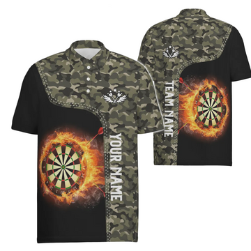 Men's Dart Polo Shirt with Green Camouflage Flames Design - Dart Jersey for Men (Y479)