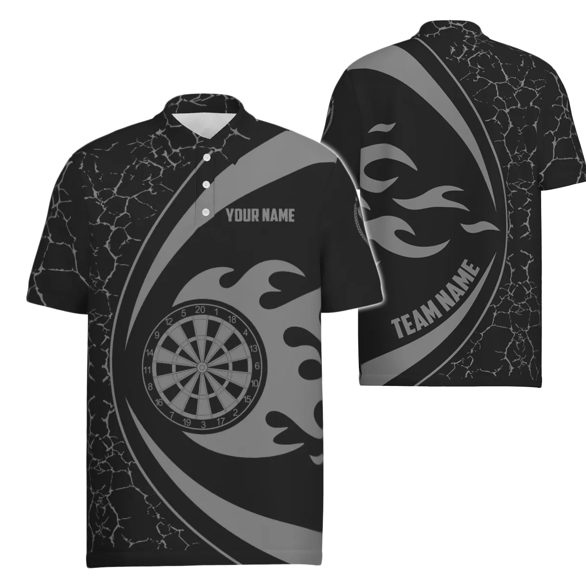 Grey Fire Flames Darts Men's Polo Shirt, Darts Shirt for Men, Darts Team Jersey R500