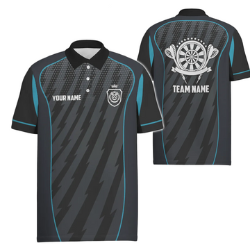 Gepersonaliseerde sportstijl blauwgrijs bliksem darts poloshirt dartshirt voor heren LDT0368 L206