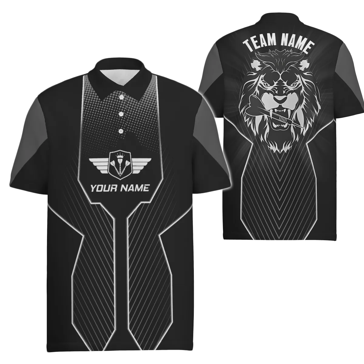 Zwart Dart-poloshirt voor heren met leeuwenmotief, Cool Dart Team Jersey, Dart Gifts Z753