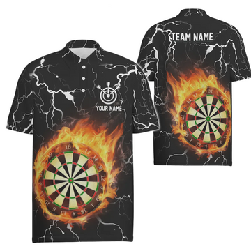 Op maat gemaakt dartpoloshirt voor heren met vlammen, donder en bliksem, dartshirt voor heren, darttruien g2754