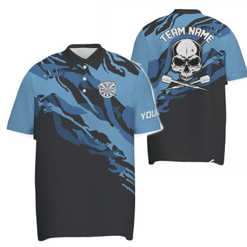 Men's Polo Shirt with Blue Skull Design for Darts, Dart Shirt for Men, Dart Jerseys U315