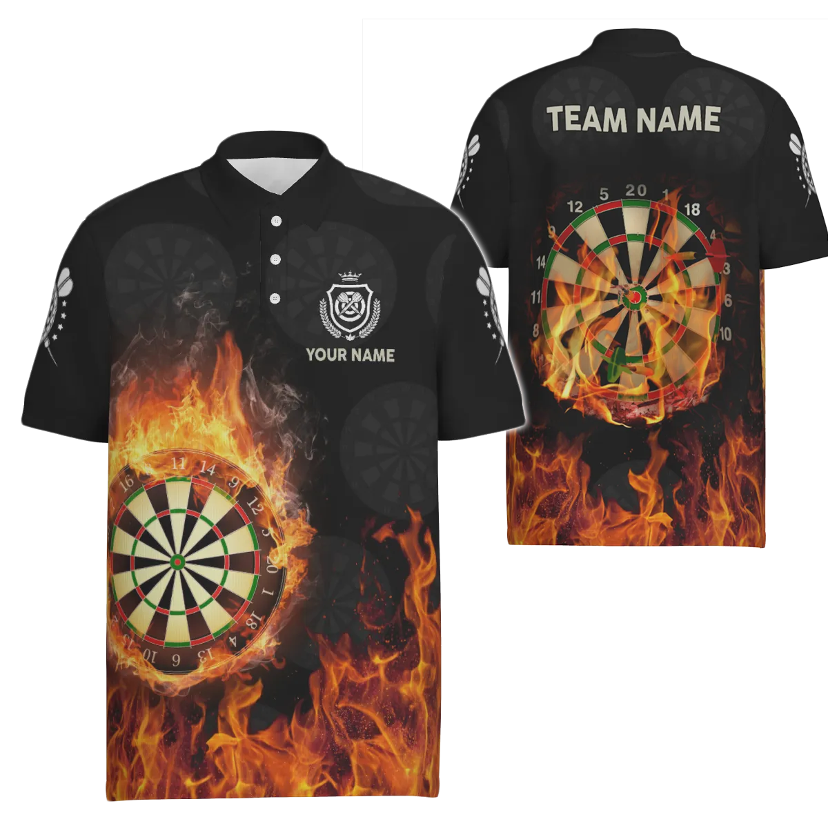 Gepersonaliseerd Flames USA heren dartpoloshirt - Fire-Patriottische dartsjersey voor heren O237