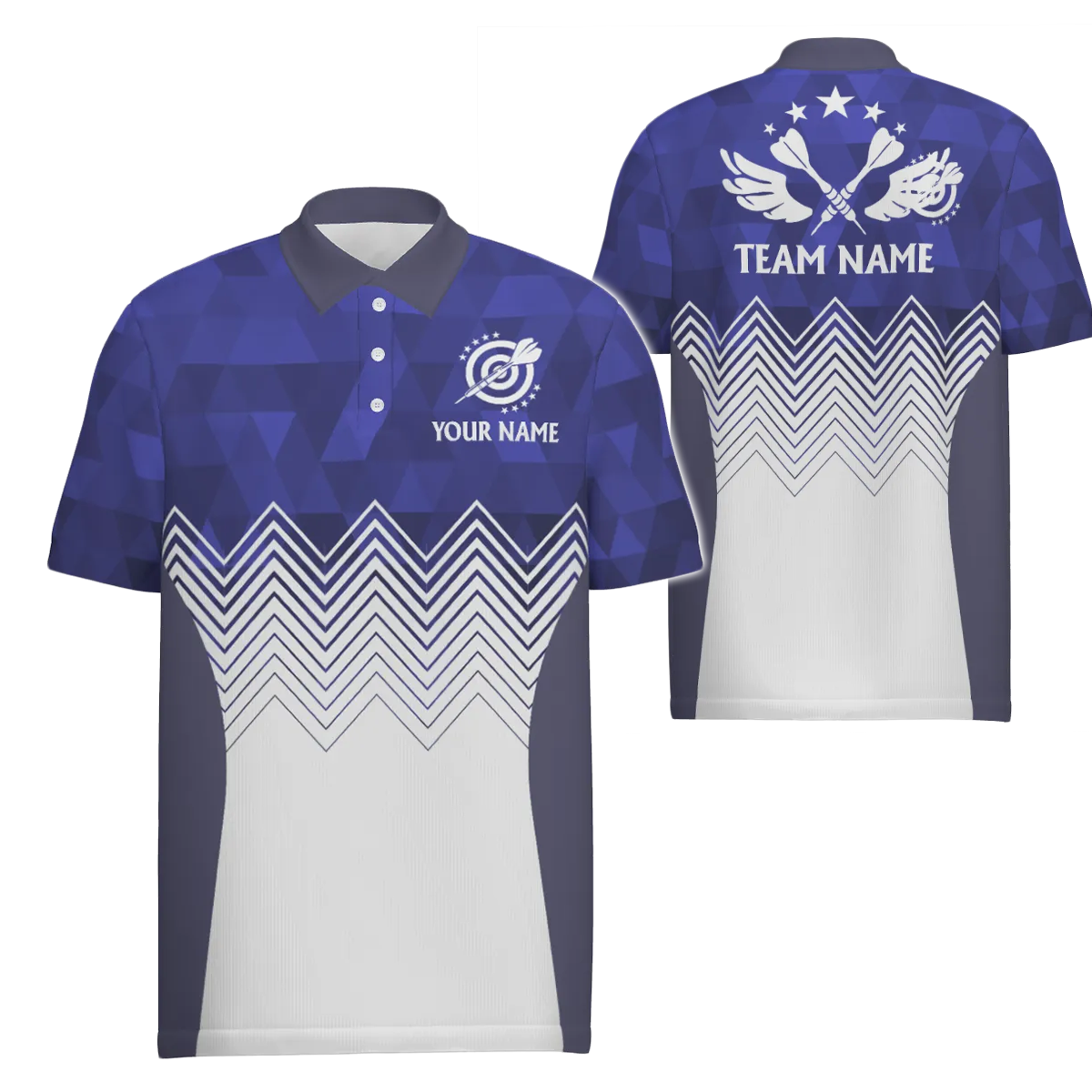 Men's Blue and White Abstract Darts Wings Polo Shirt - Darts Jersey for Men I931