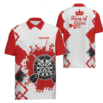 Red and White Men's Darts Polo Shirt - Cool Darts Jersey for Men - King of Darts E849