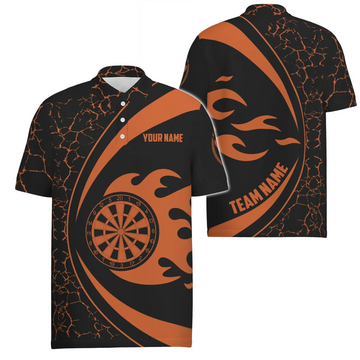 Men's Polo Shirt with Orange Fire Flame Dart Design - Dart Shirt for Men, Dart Jersey L775 H259 Orange