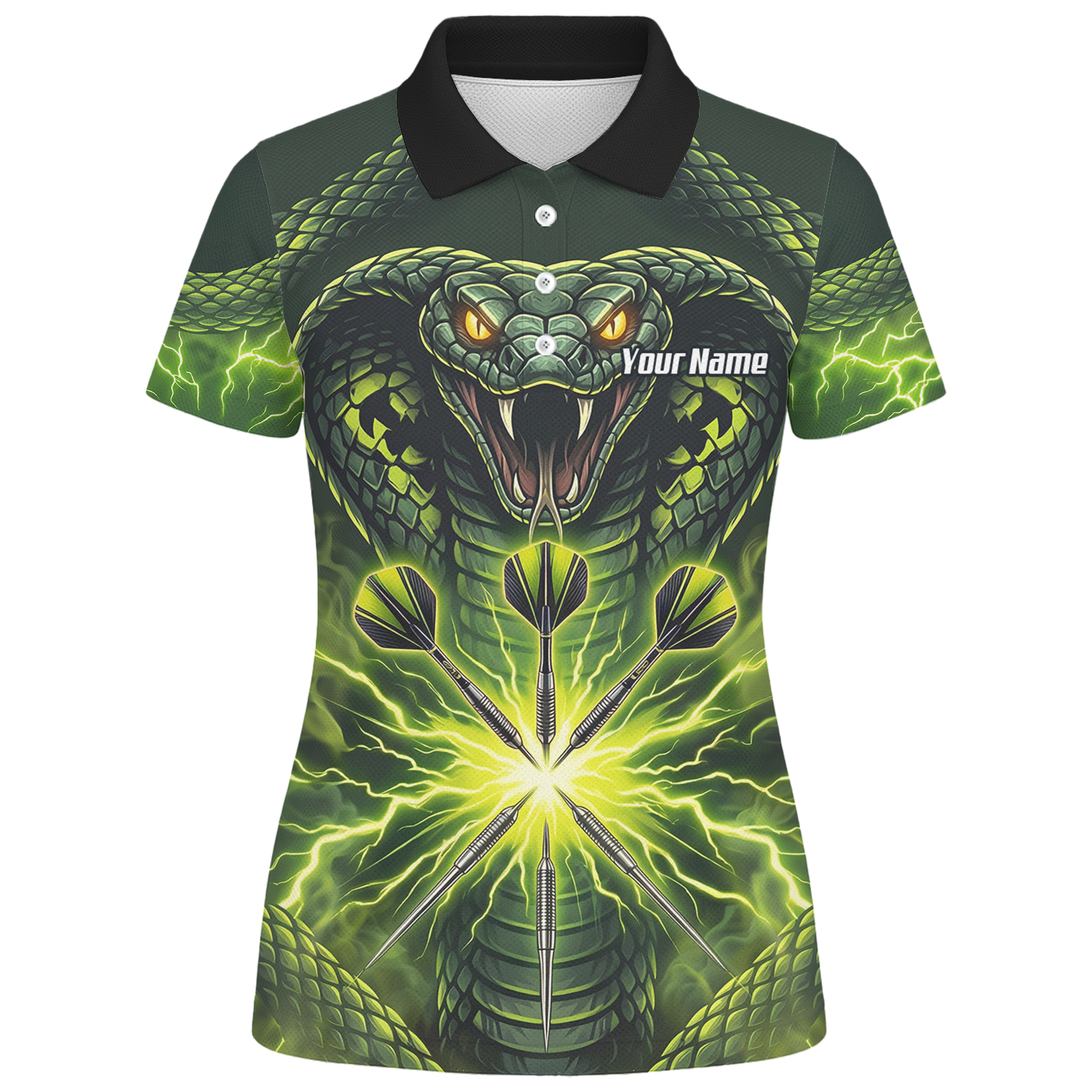 Personalised Green Cobra Snake Dart Jersey for Women Custom Lightning Graphic Dart Polo Shirt Q1658