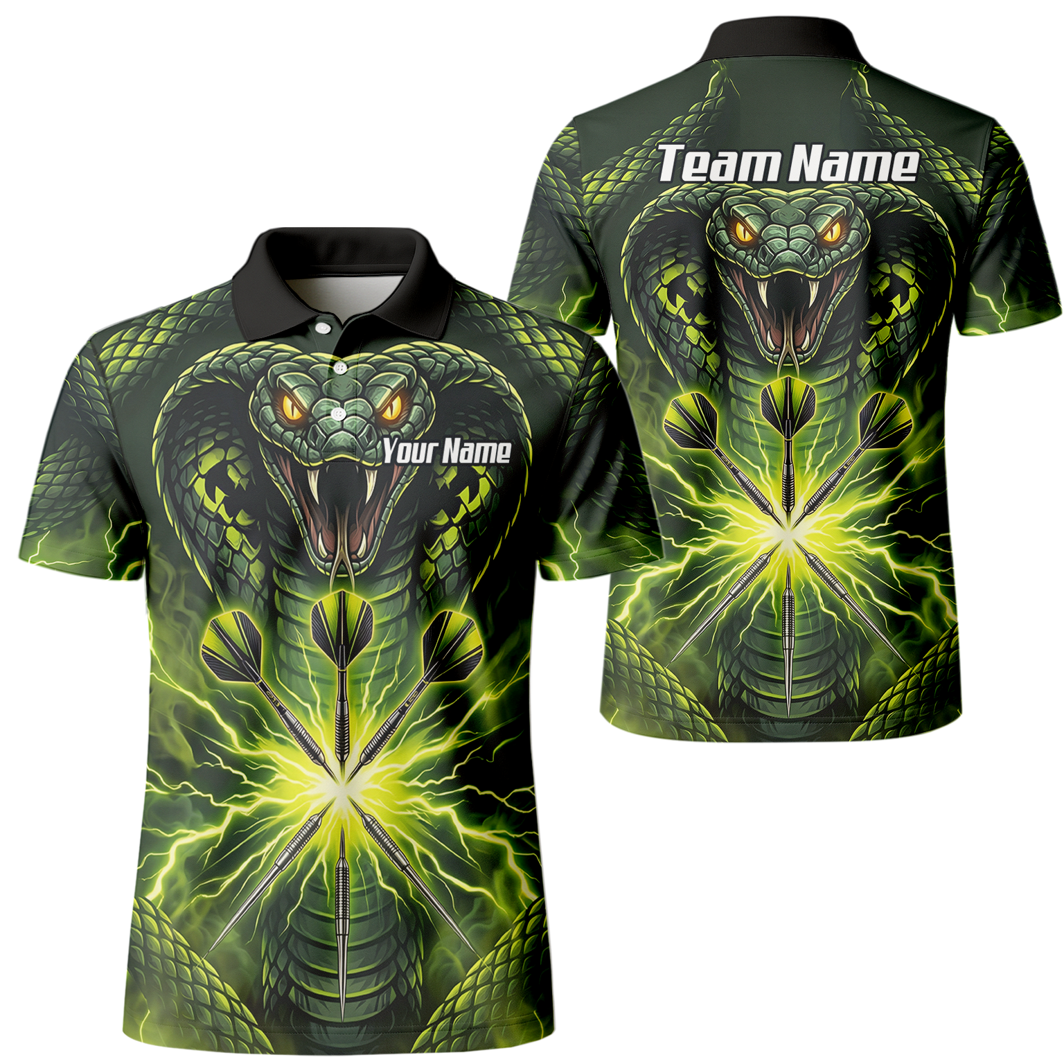Personalised Green Cobra Snake Dart Jersey for Men Custom Lightning Graphic Dart Polo Shirt Q1658