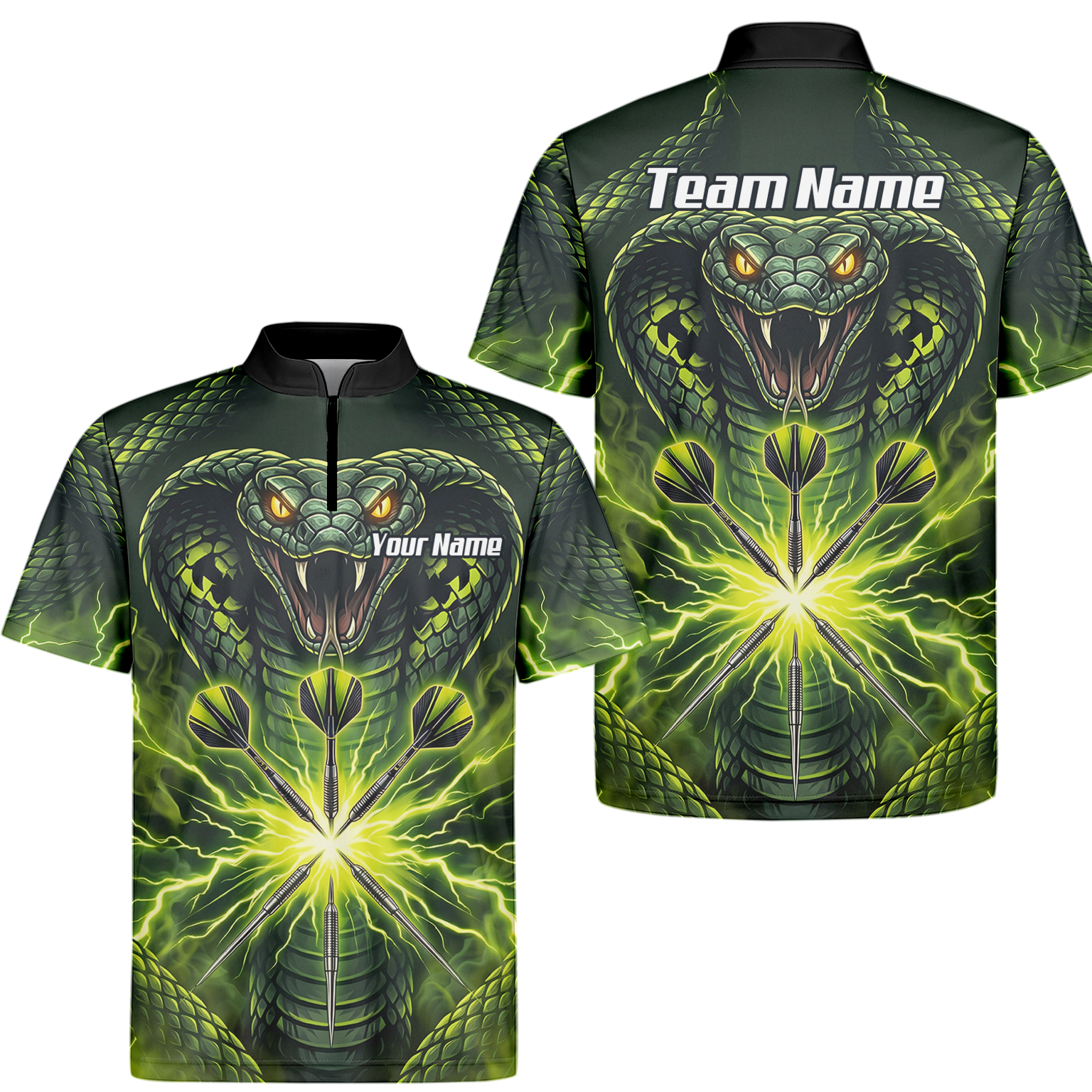 Personalised Green Cobra Snake Dart Jersey for Men Custom Lightning Graphic Dart Polo Shirt Q1658