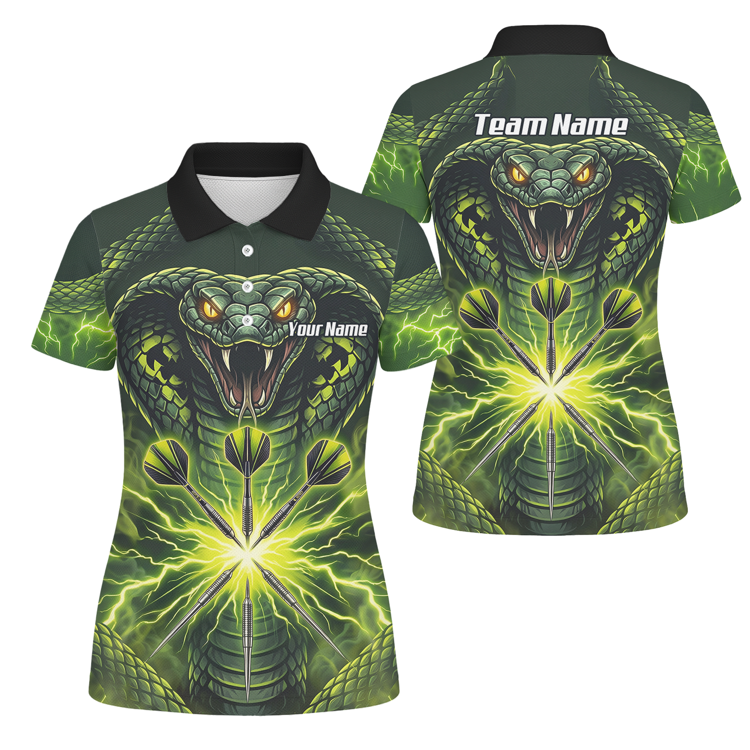 Personalised Green Cobra Snake Dart Jersey for Women Custom Lightning Graphic Dart Polo Shirt Q1658