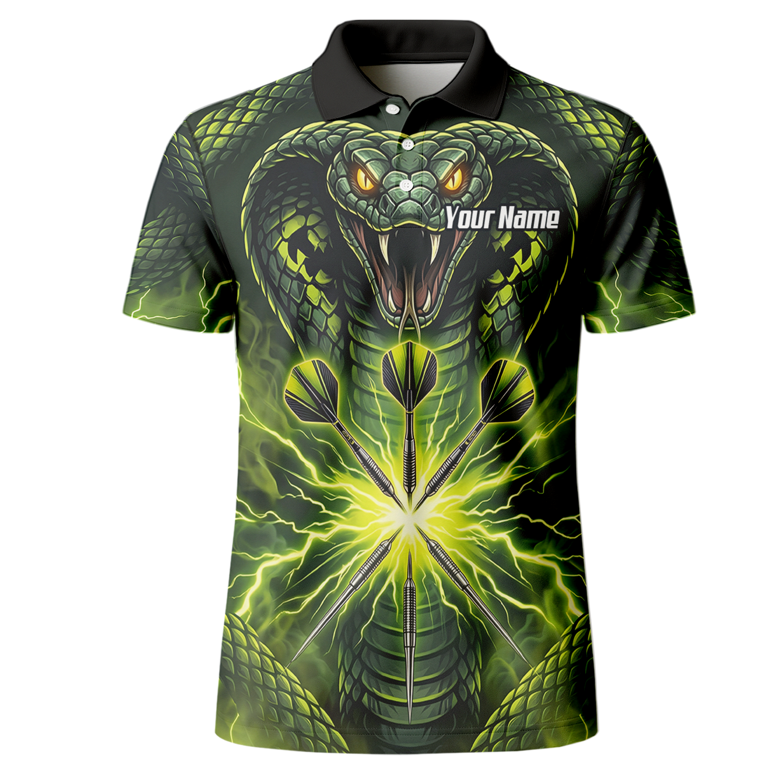 Personalised Green Cobra Snake Dart Jersey for Men Custom Lightning Graphic Dart Polo Shirt Q1658