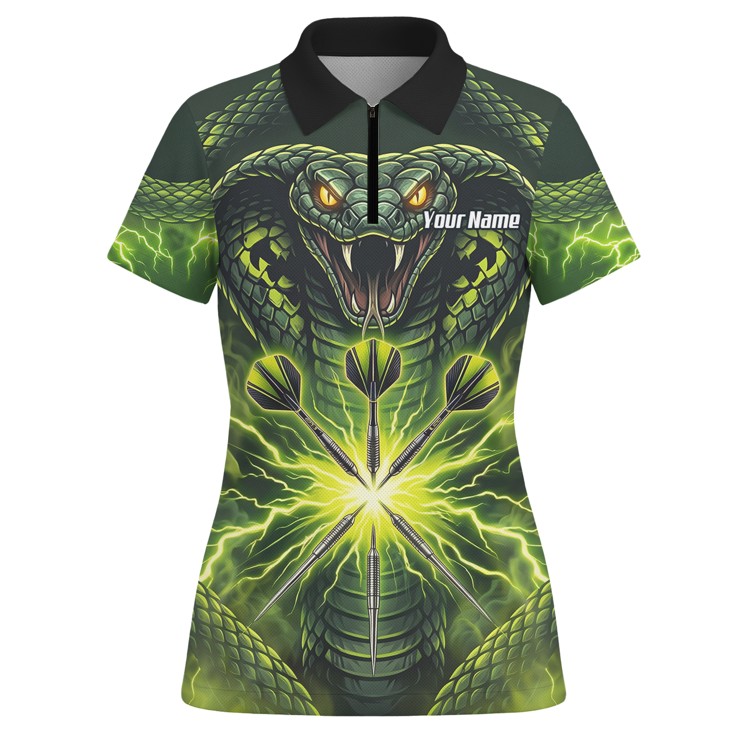 Personalised Green Cobra Snake Dart Jersey for Women Custom Lightning Graphic Dart Polo Shirt Q1658