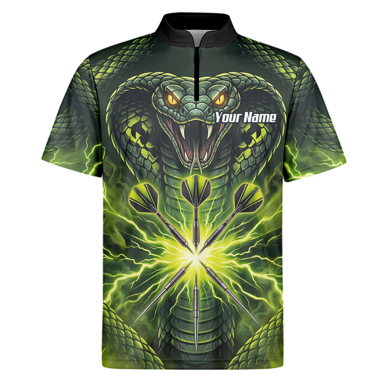 Personalised Green Cobra Snake Dart Jersey for Men Custom Lightning Graphic Dart Polo Shirt Q1658