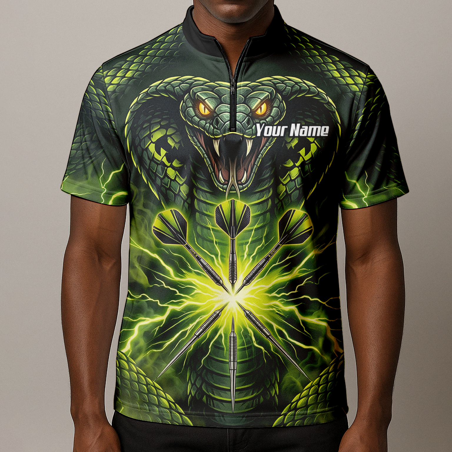 Personalised Green Cobra Snake Dart Jersey for Men Custom Lightning Graphic Dart Polo Shirt Q1658