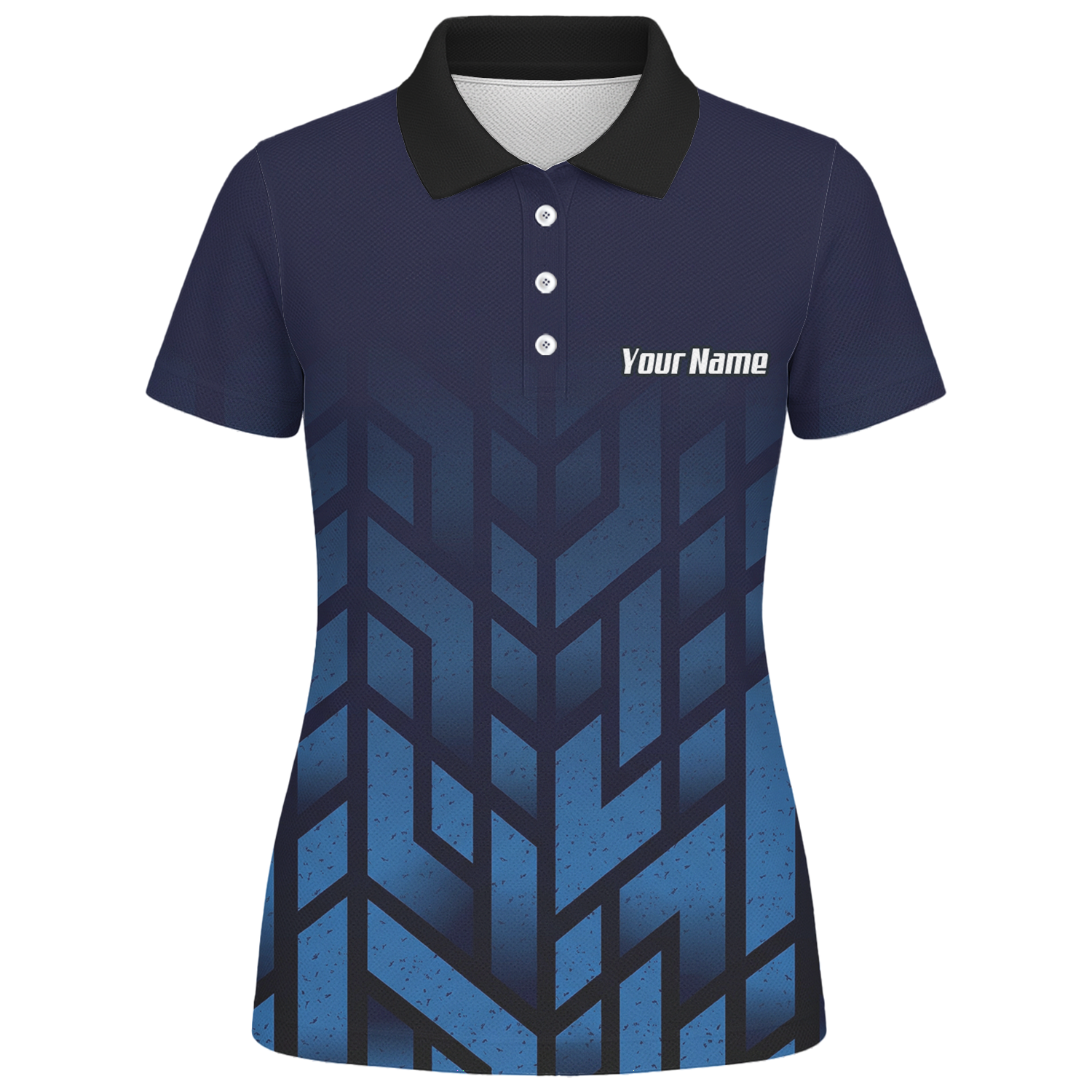 Personalised Blue Devil Dart Jersey Polo and Zipper Navy Geometric For Women R1762