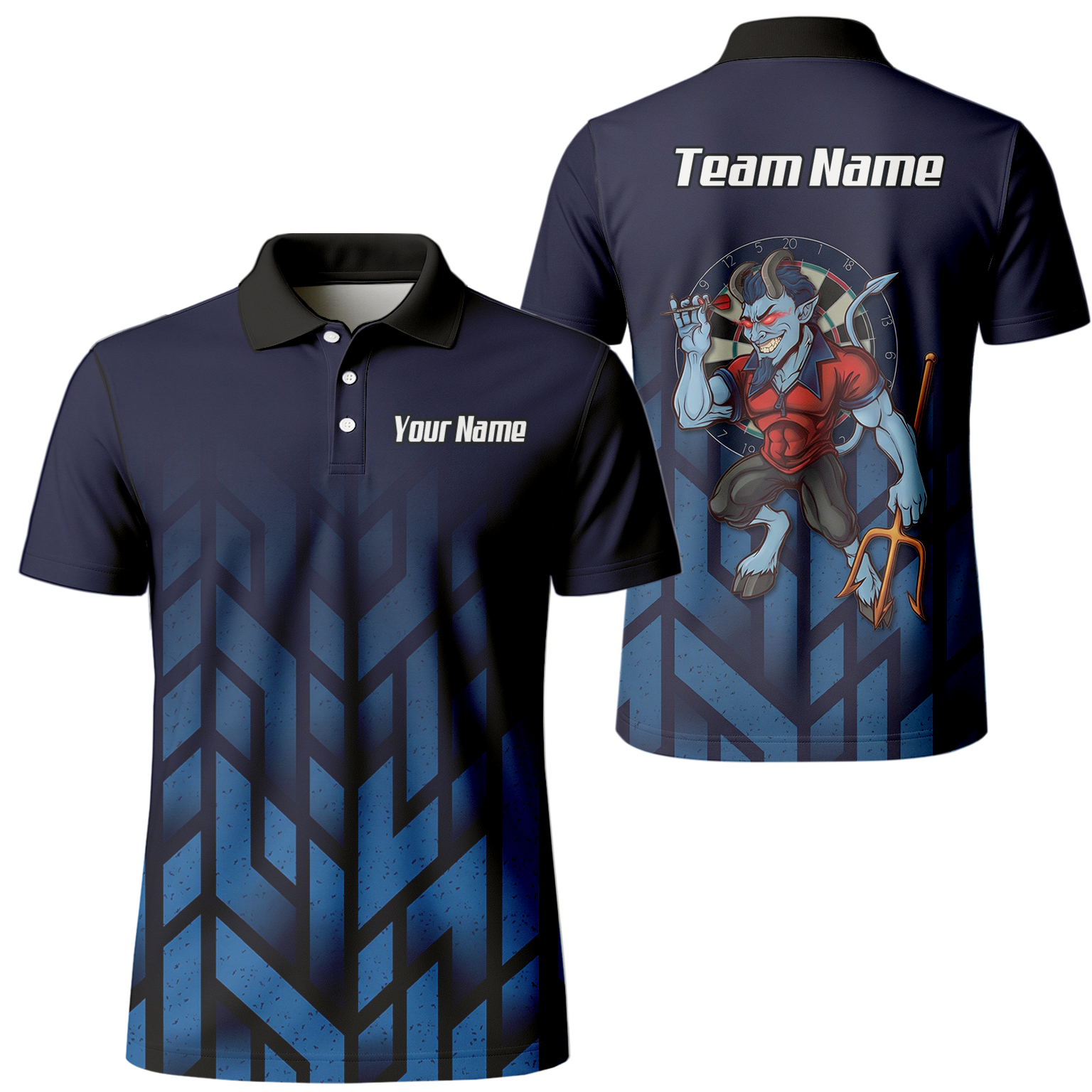 Personalised Blue Devil Dart Jersey Polo and Zipper Navy Geometric For Men R1762 - Polo Yes