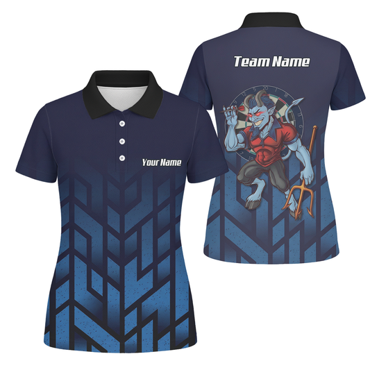 Personalised Blue Devil Dart Jersey Polo and Zipper Navy Geometric For Women R1762 - Polo Yes