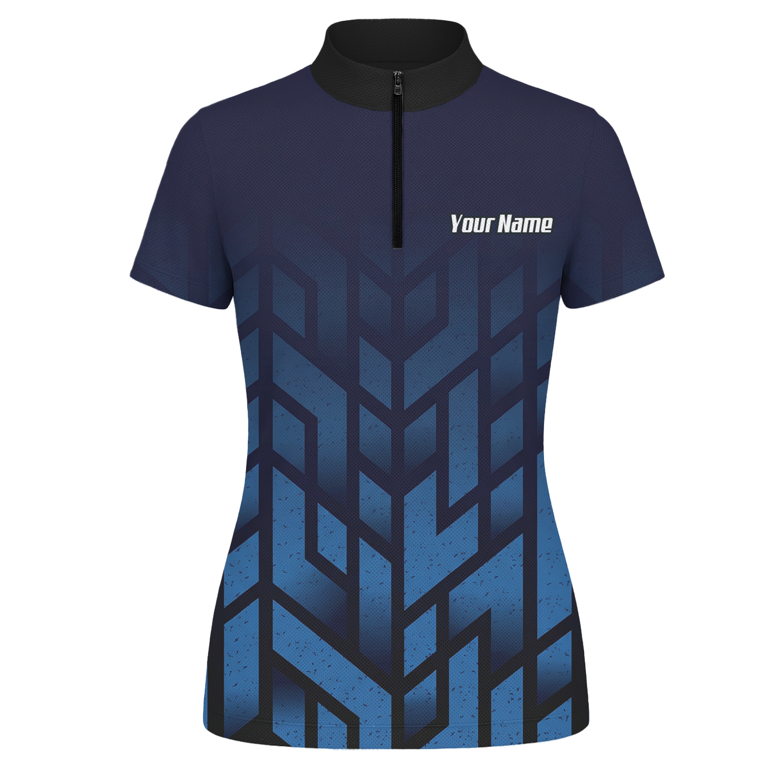 Personalised Blue Devil Dart Jersey Polo and Zipper Navy Geometric For Women R1762 - Zipper Yes