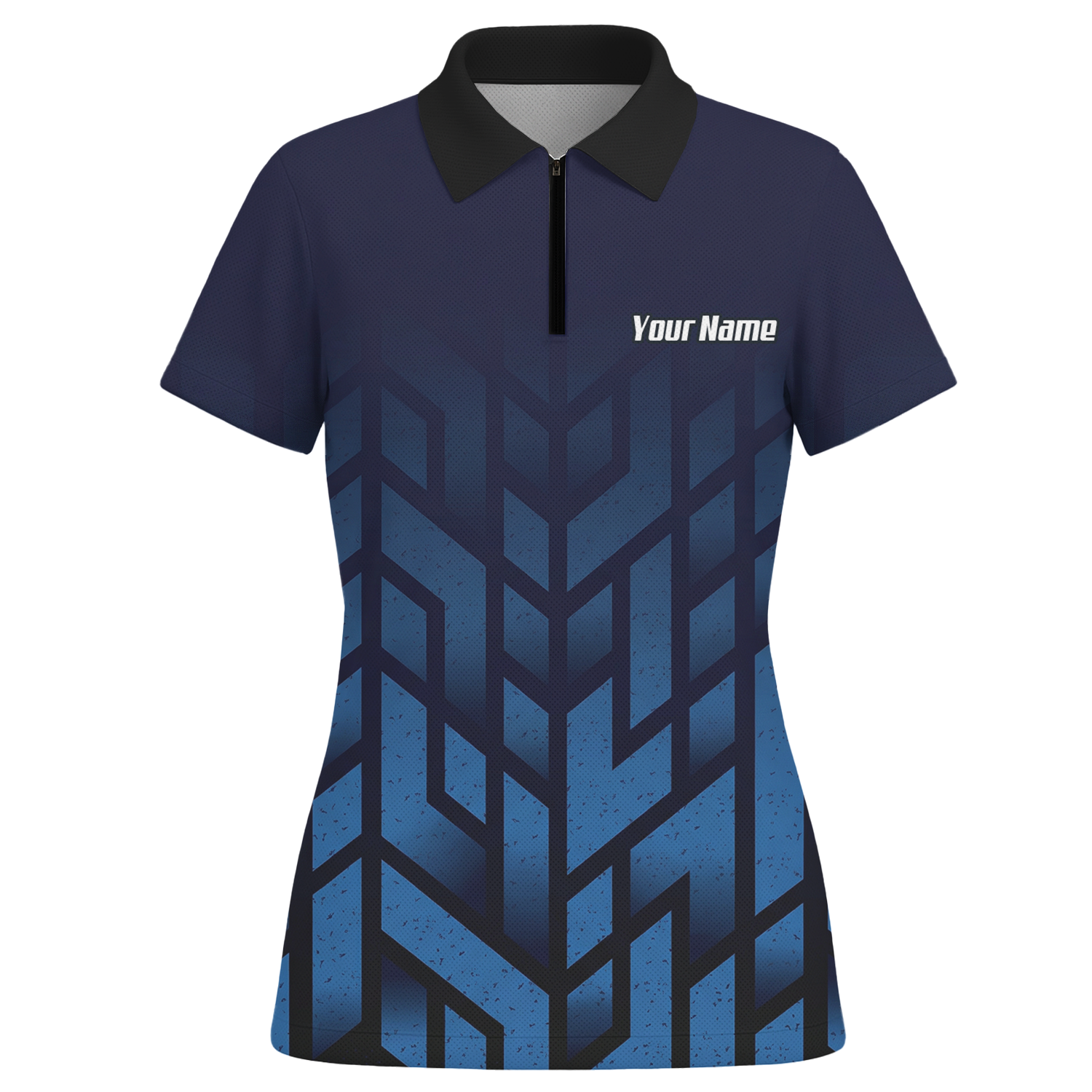 Personalised Blue Devil Dart Jersey Polo and Zipper Navy Geometric For Women R1762 - Polo -w Zipper Yes