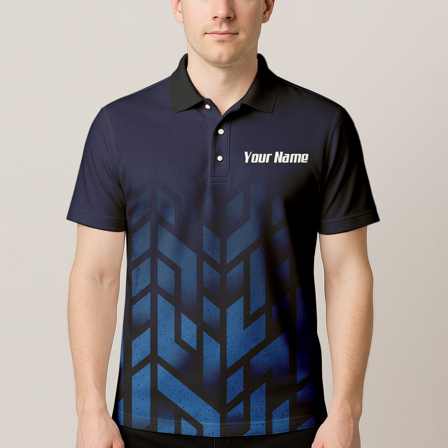 Personalised Blue Devil Dart Jersey Polo and Zipper Navy Geometric For Men R1762