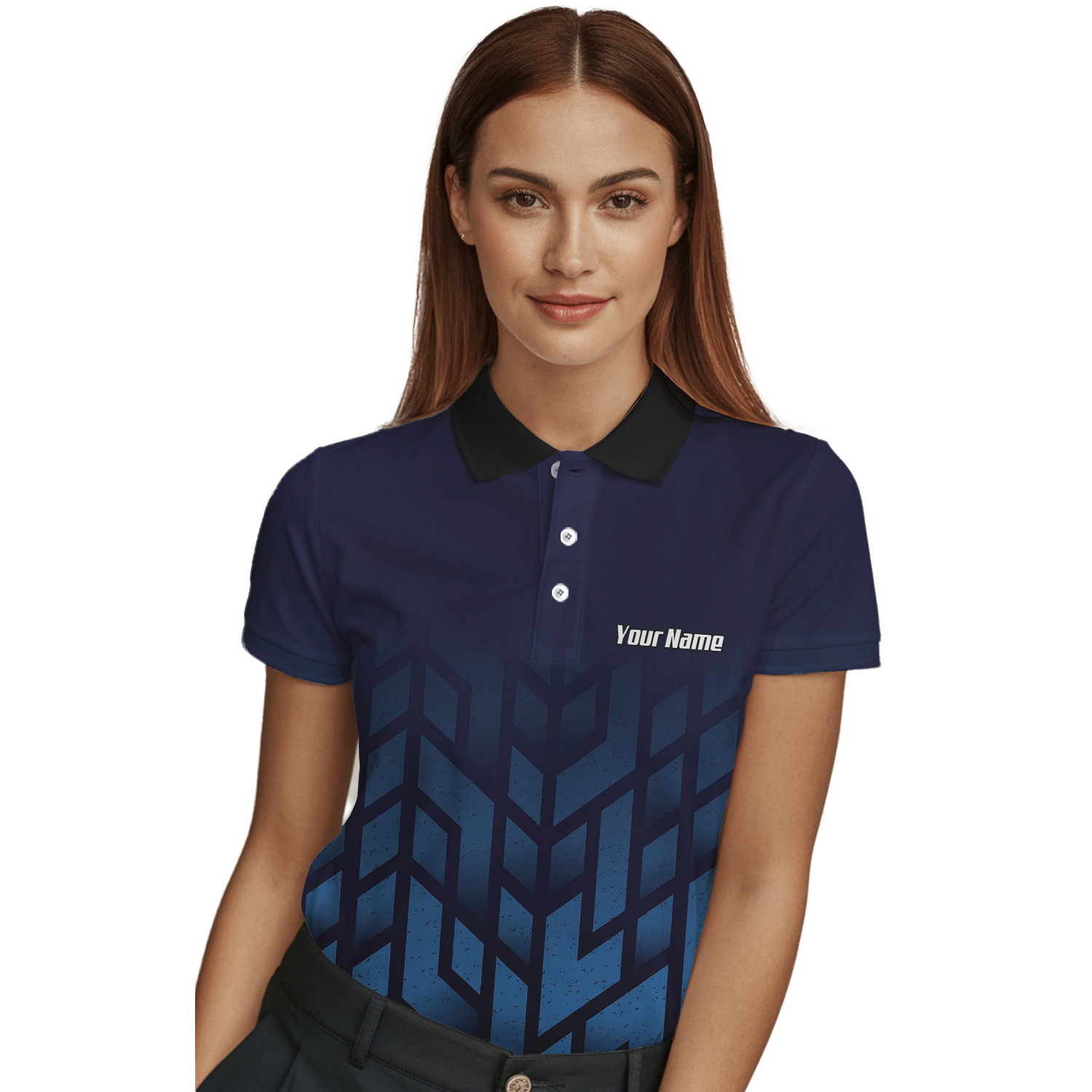 Personalised Blue Devil Dart Jersey Polo and Zipper Navy Geometric For Women R1762