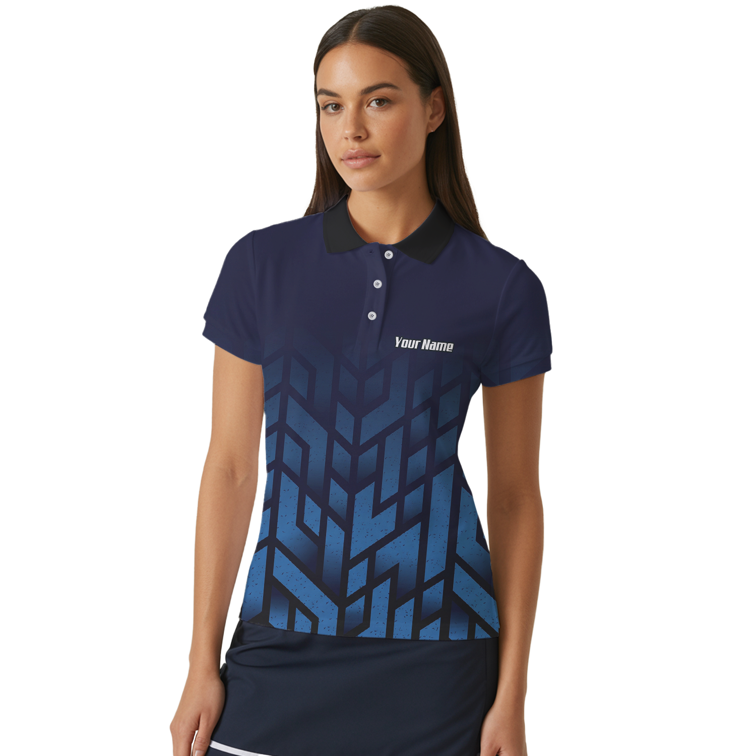 Personalised Blue Devil Dart Jersey Polo and Zipper Navy Geometric For Women R1762
