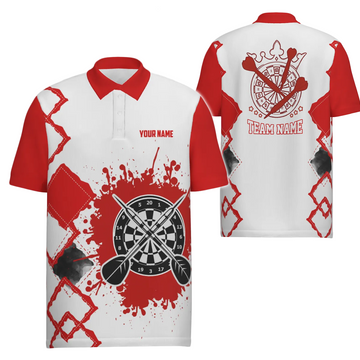 Darts-poloshirt voor heren - rood en wit, Team Darts-shirt voor heren - R489