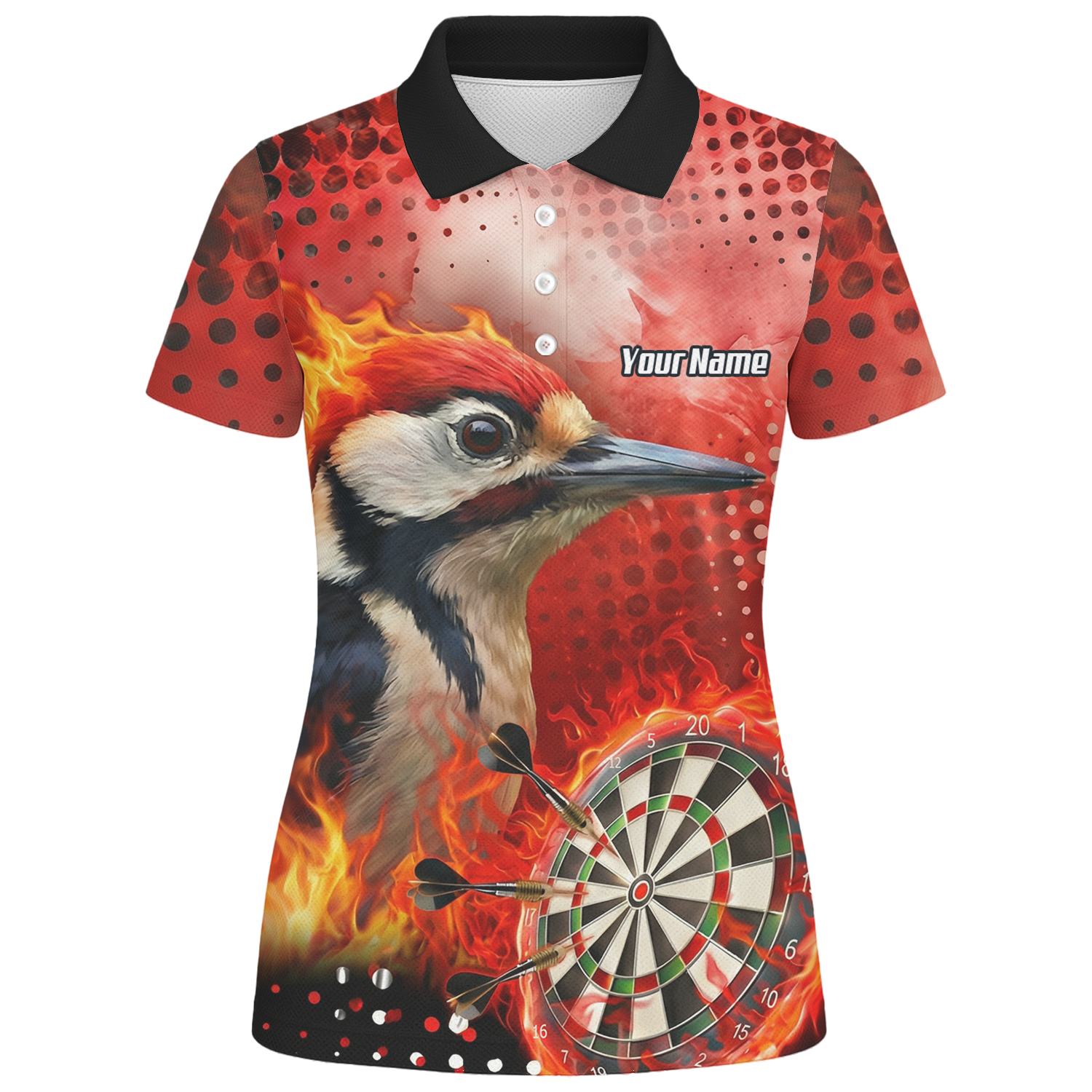 Personalised Fire Woodpecker Dart Jersey Polo and Zipper Red Black For Women R5006