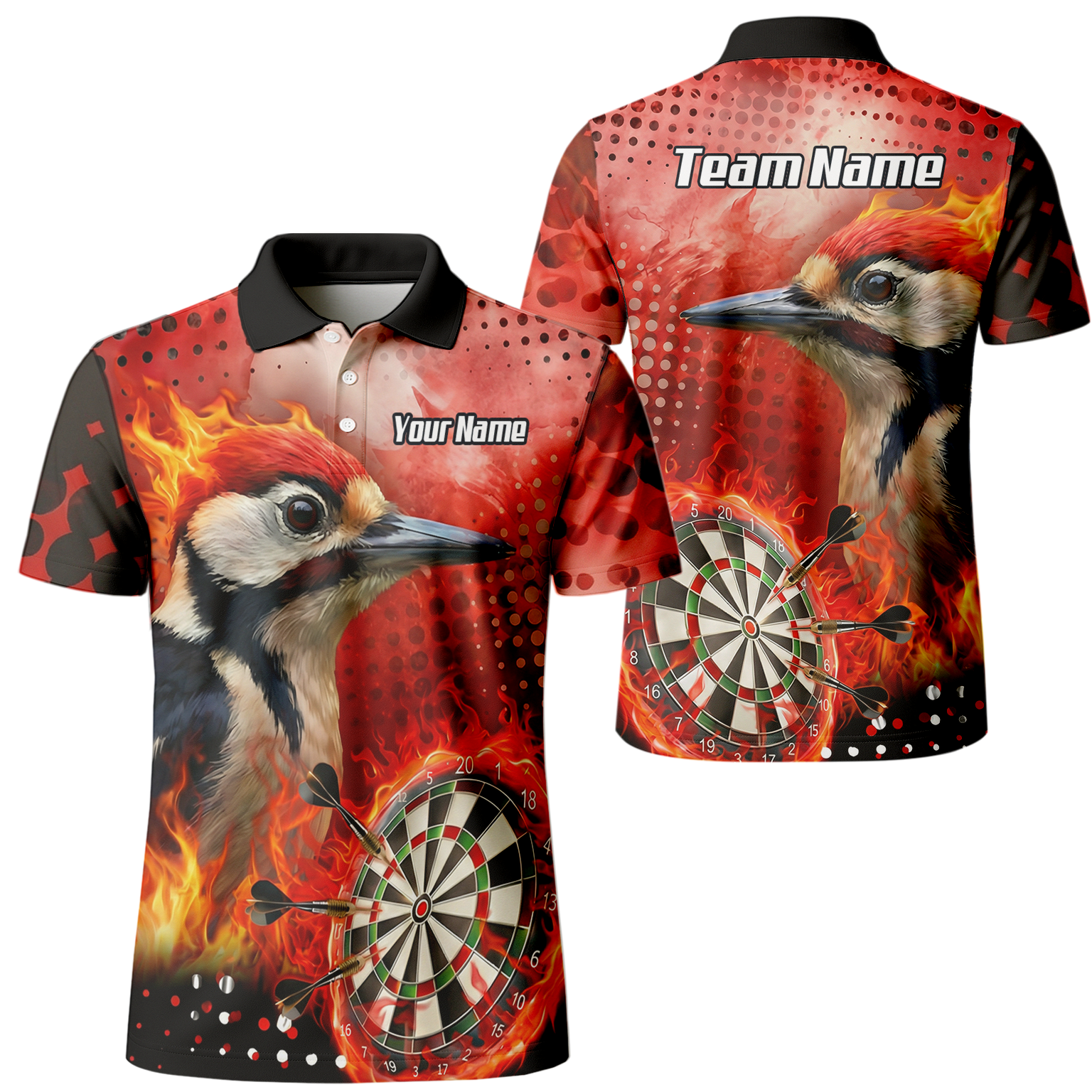Personalised Fire Woodpecker Dart Jersey Polo and Zipper Red Black For Men R5006 - Polo Yes