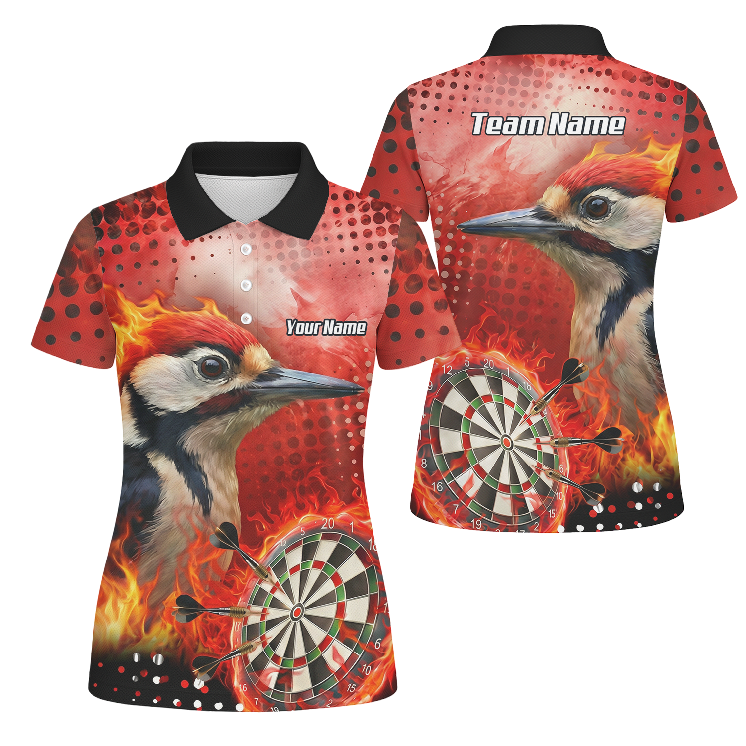 Personalised Fire Woodpecker Dart Jersey Polo and Zipper Red Black For Women R5006 - Polo Yes