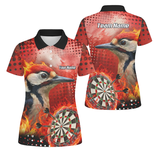 Personalised Fire Woodpecker Dart Jersey Polo and Zipper Red Black For Women R5006 - Polo Yes
