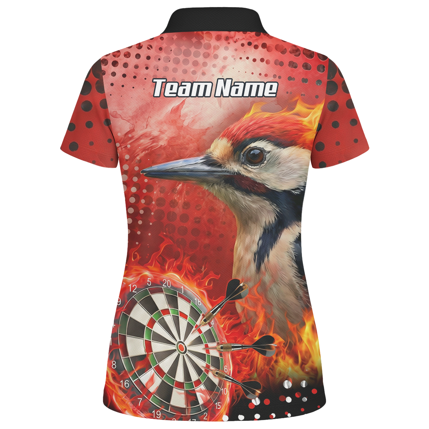 Personalised Fire Woodpecker Dart Jersey Polo and Zipper Red Black For Women R5006