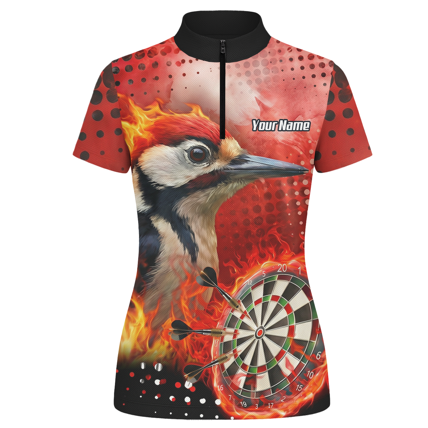 Personalised Fire Woodpecker Dart Jersey Polo and Zipper Red Black For Women R5006 - Zipper Yes