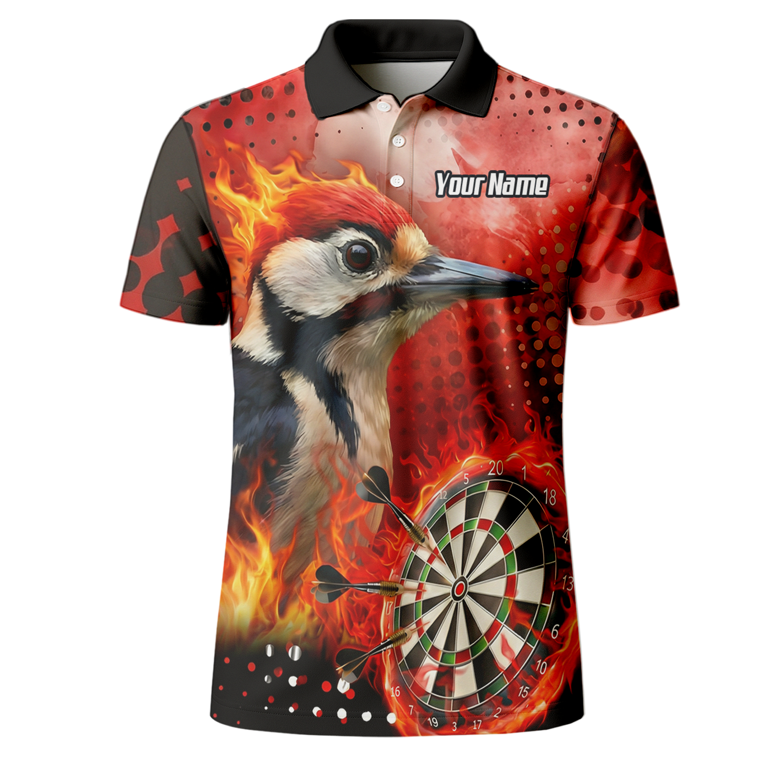 Personalised Fire Woodpecker Dart Jersey Polo and Zipper Red Black For Men R5006