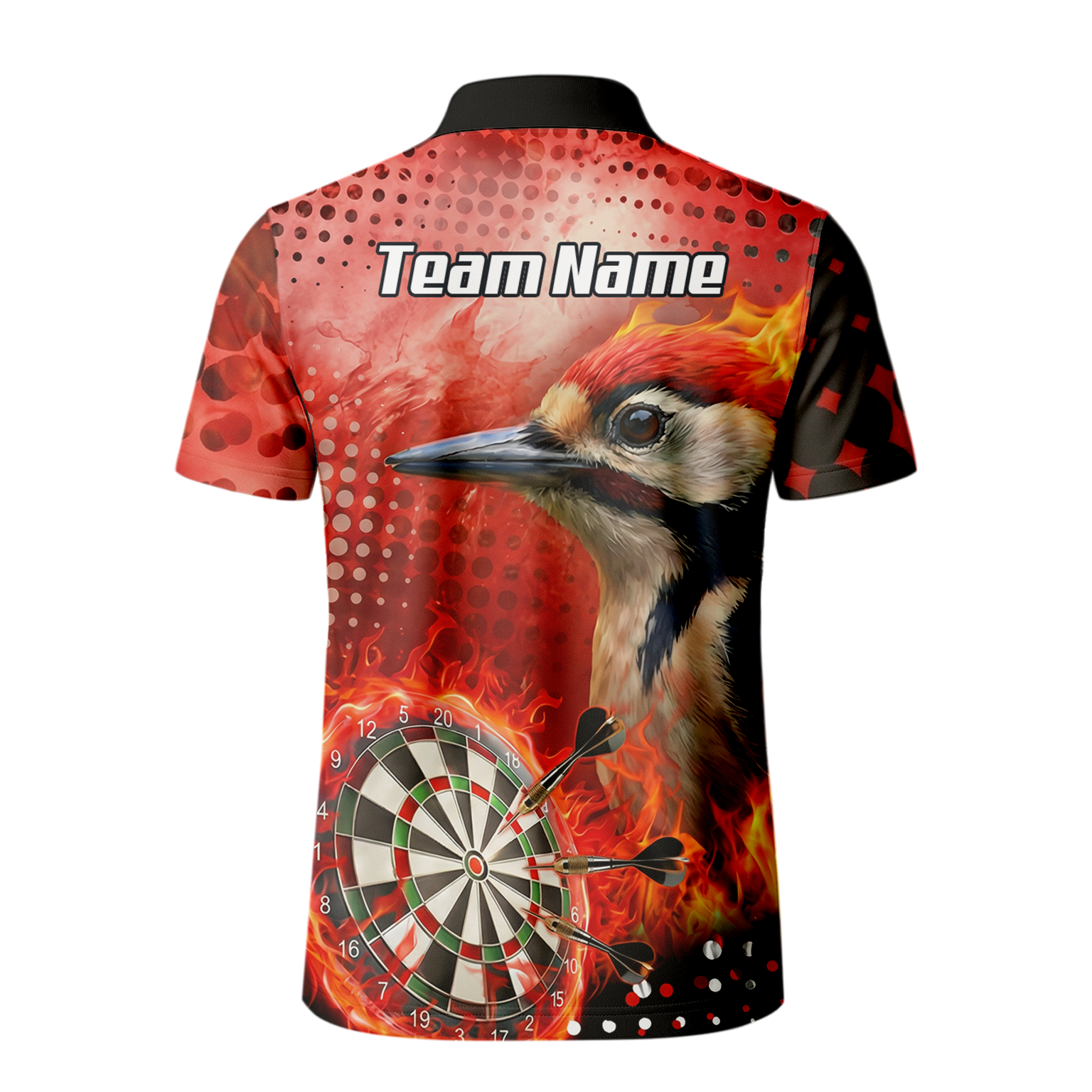 Personalised Fire Woodpecker Dart Jersey Polo and Zipper Red Black For Men R5006