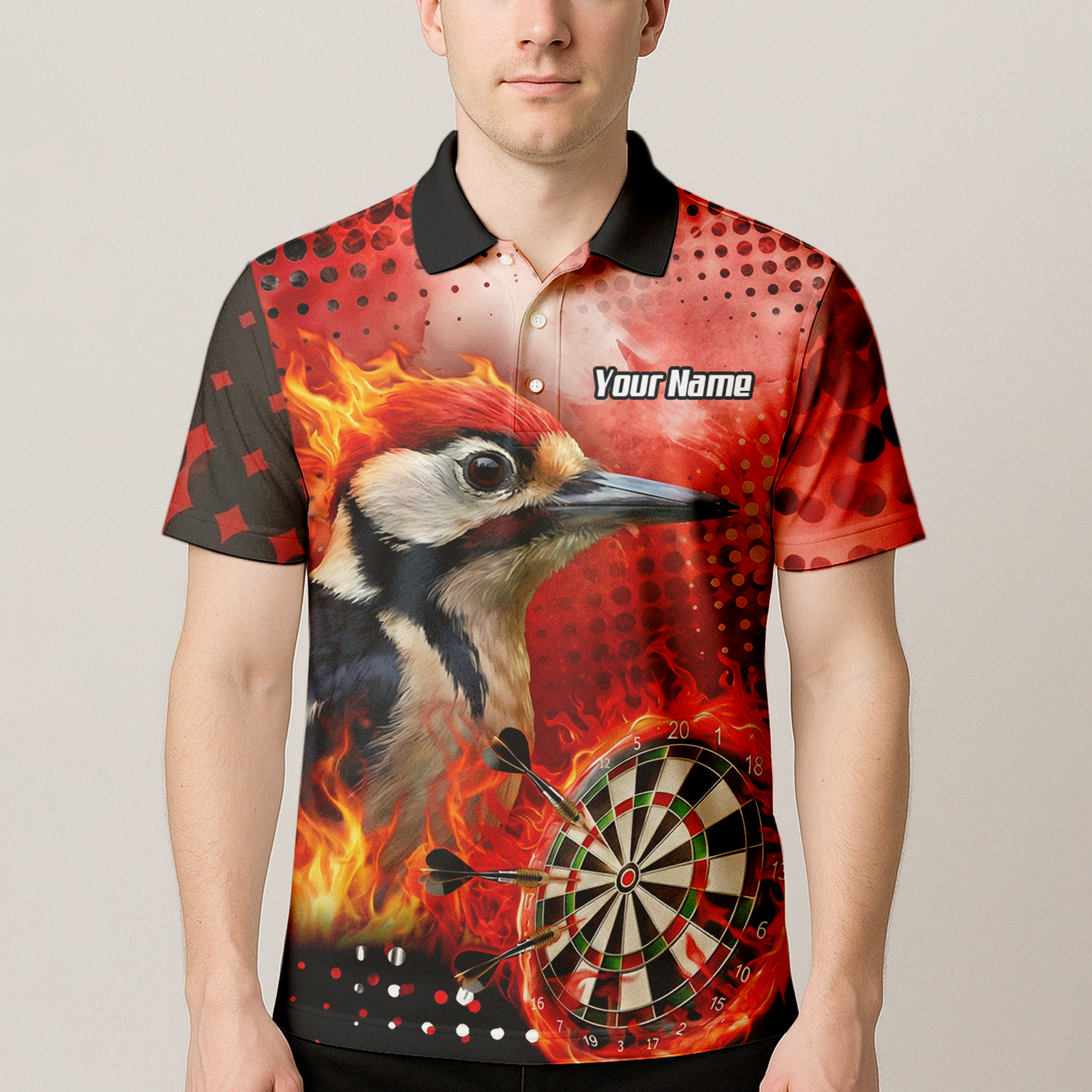 Personalised Fire Woodpecker Dart Jersey Polo and Zipper Red Black For Men R5006