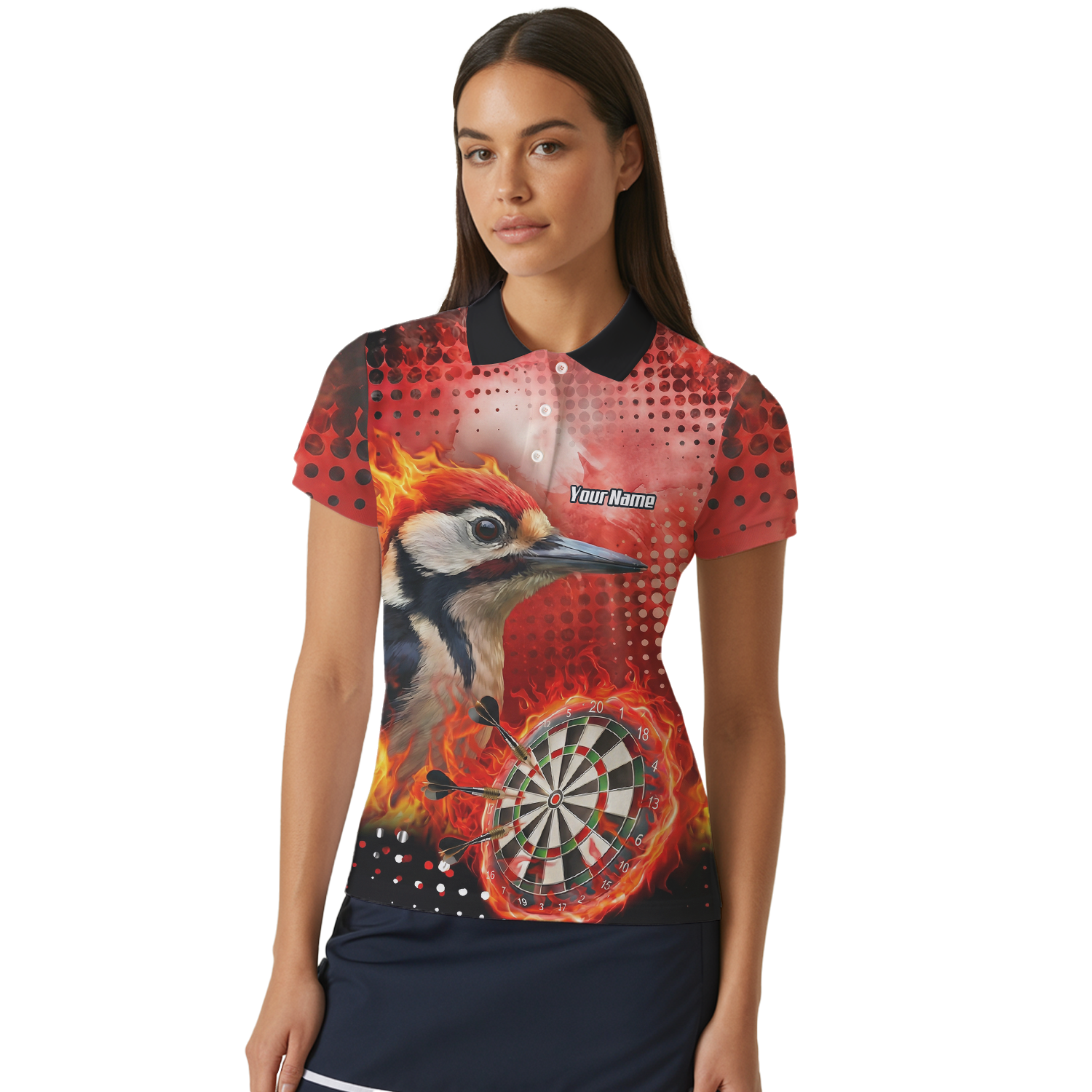 Personalised Fire Woodpecker Dart Jersey Polo and Zipper Red Black For Women R5006