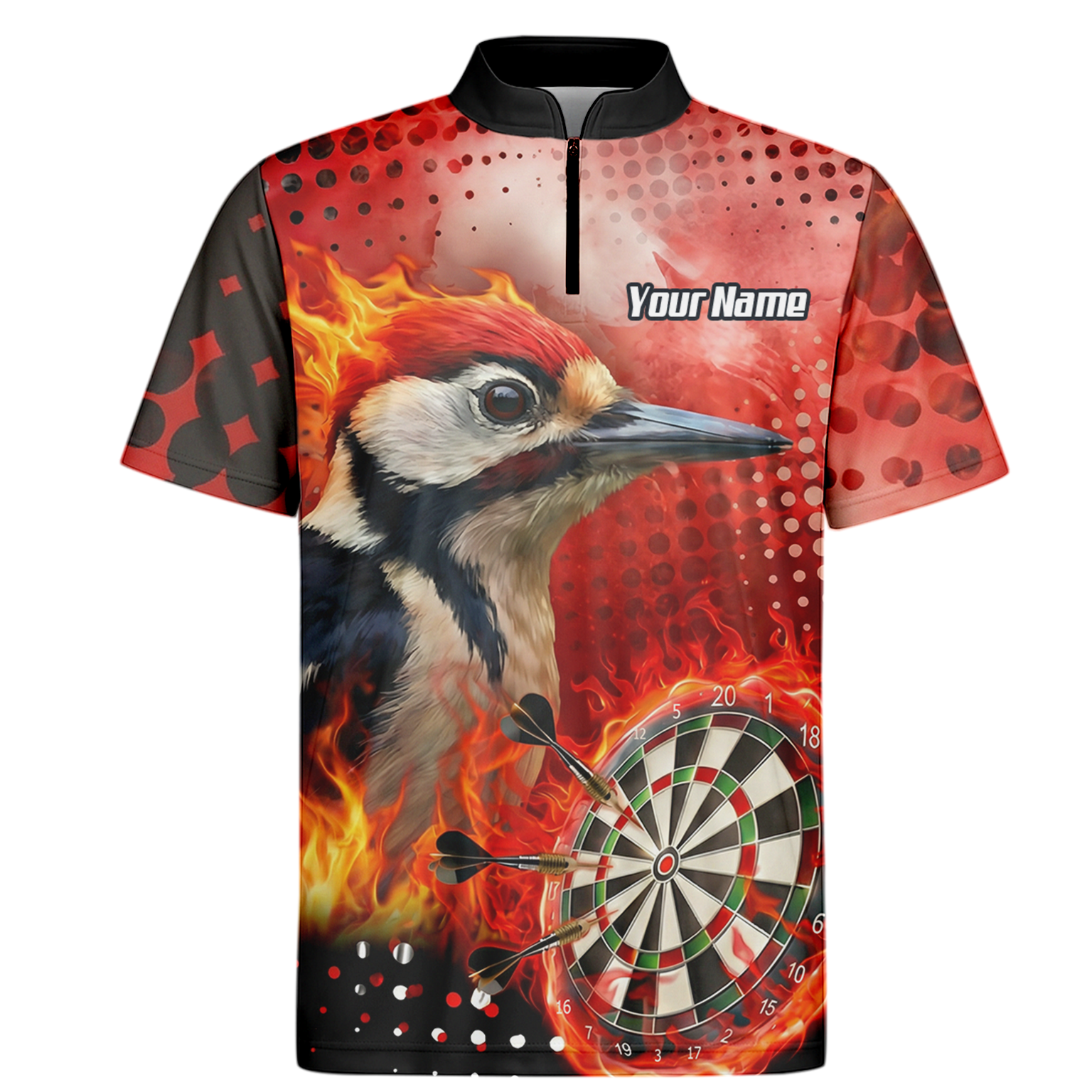 Personalised Fire Woodpecker Dart Jersey Polo and Zipper Red Black For Men R5006