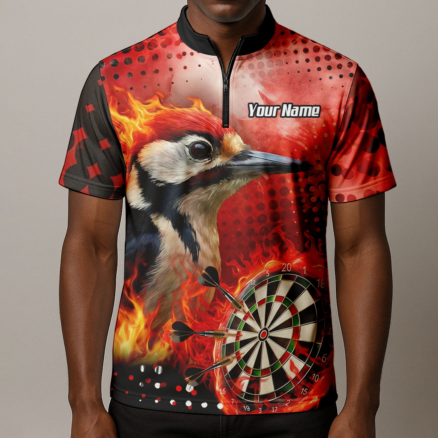 Personalised Fire Woodpecker Dart Jersey Polo and Zipper Red Black For Men R5006