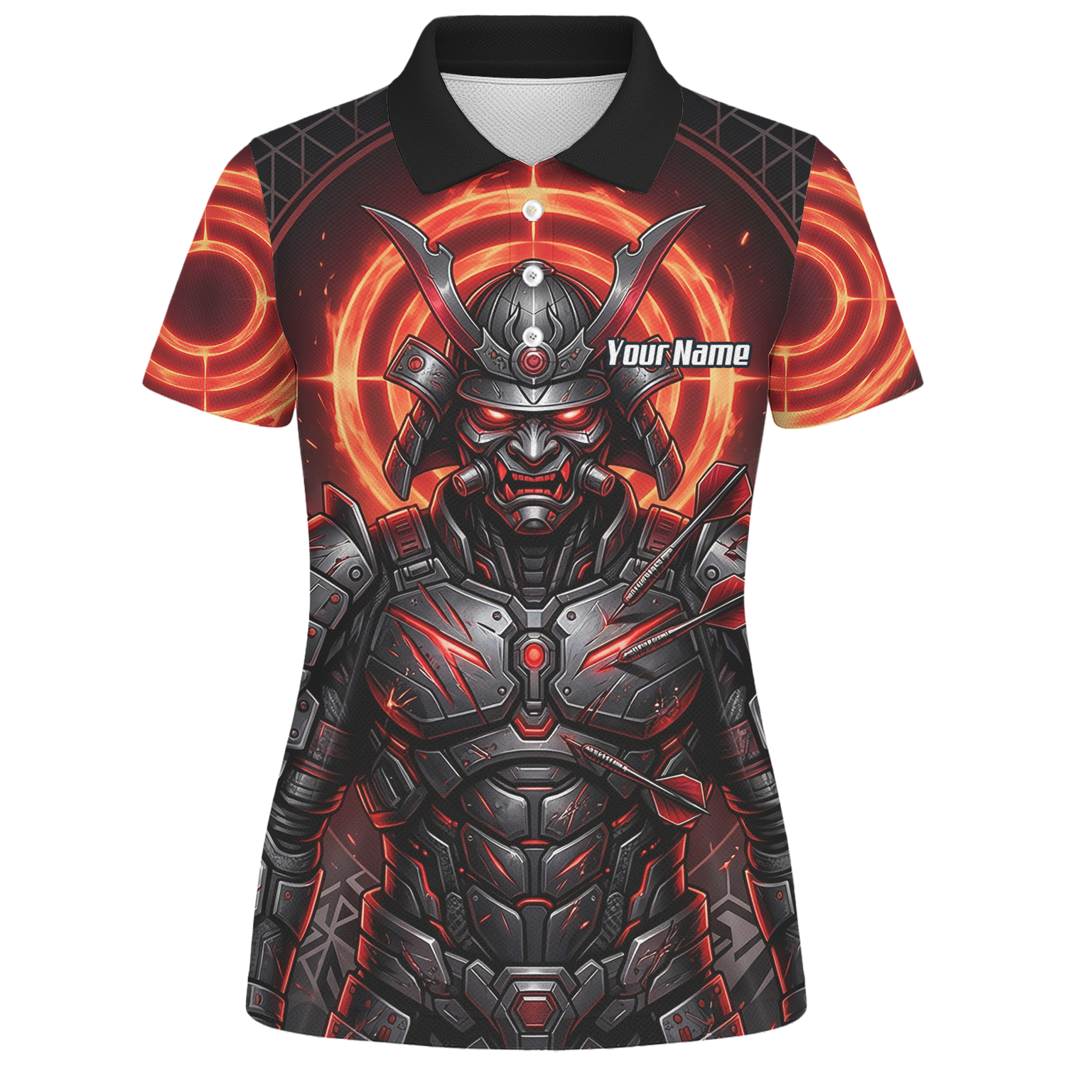 Personalised Samurai Dart Jersey for Women, Custom Red and Black Cyberpunk Darts Shirt, Darts Polo with Name R5691