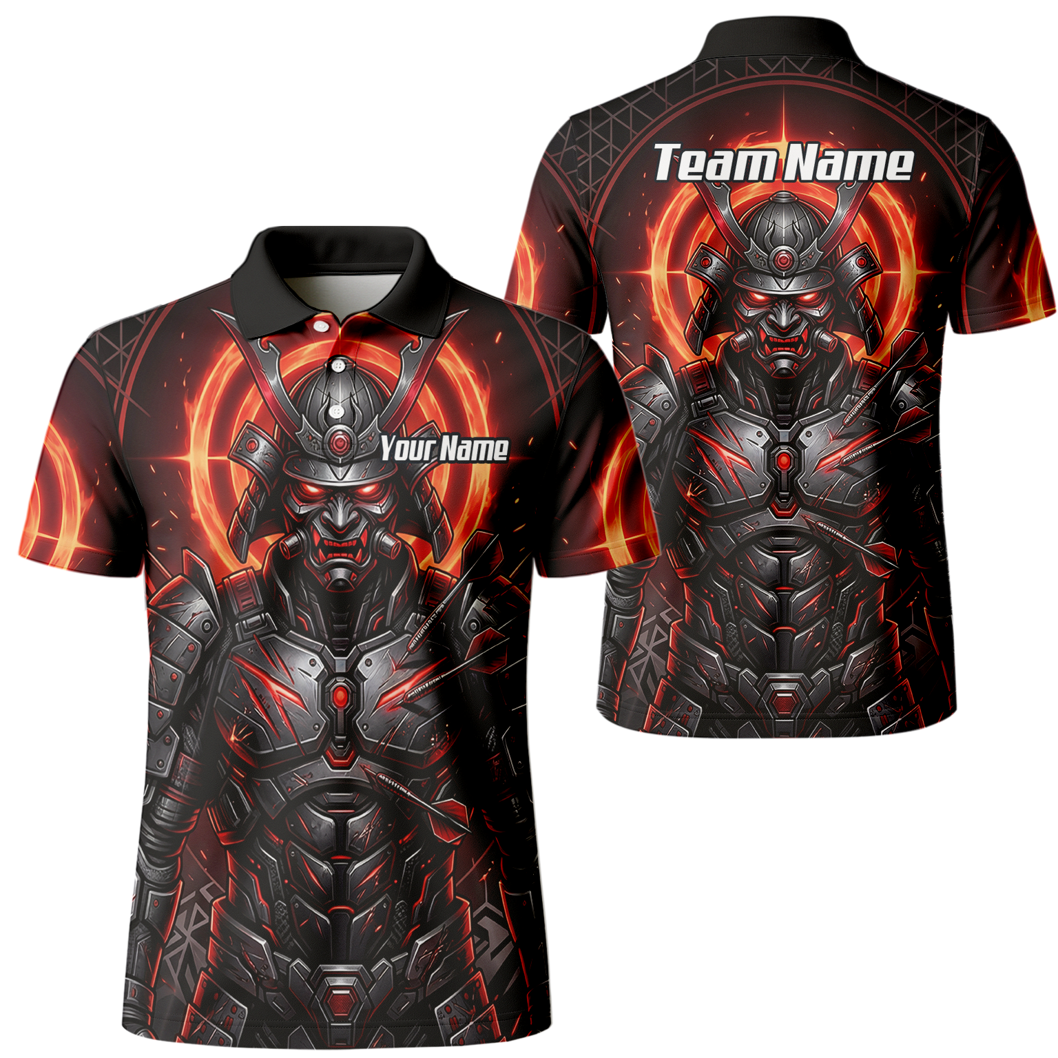 Personalised Samurai Dart Jersey for Men, Custom Red and Black Cyberpunk Darts Shirt, Darts Polo with Name R5691