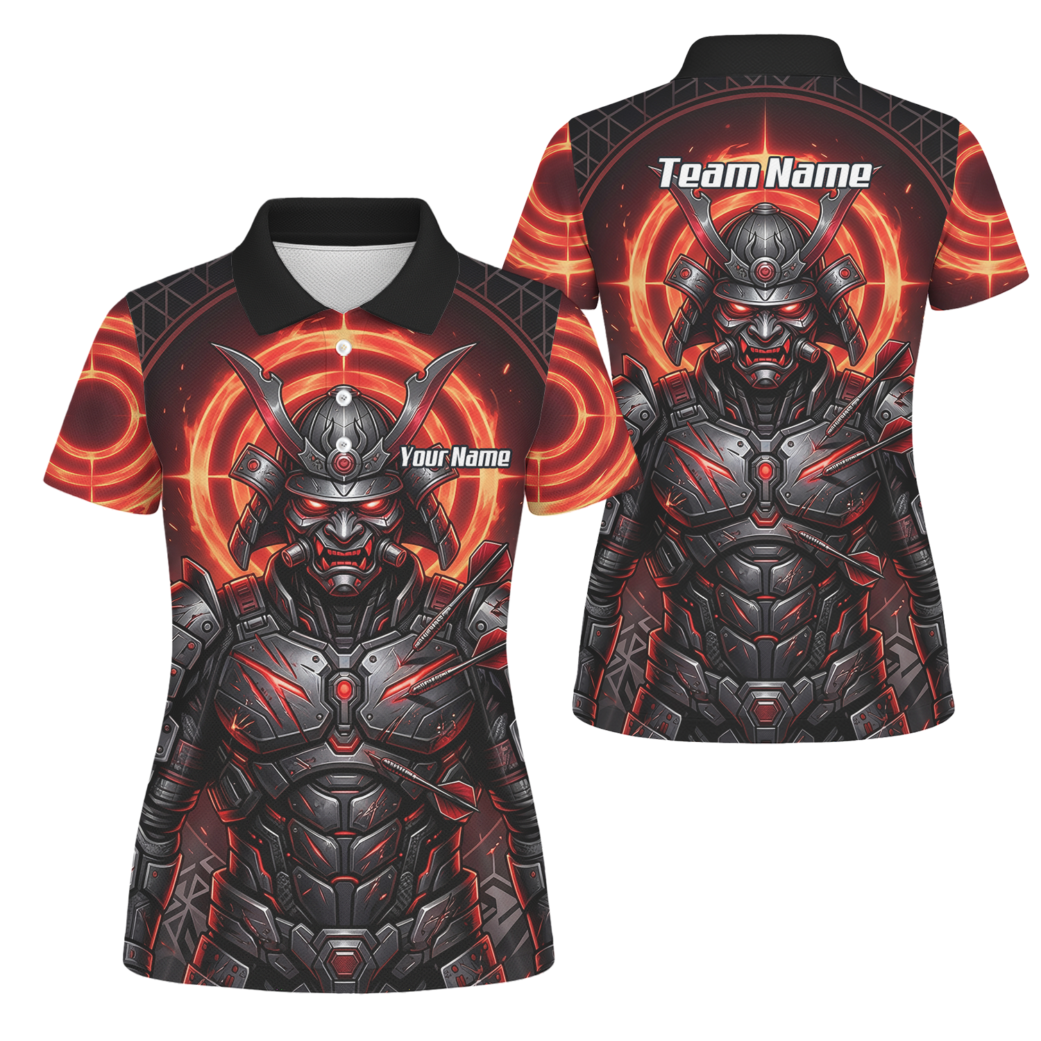 Personalised Samurai Dart Jersey for Women, Custom Red and Black Cyberpunk Darts Shirt, Darts Polo with Name R5691