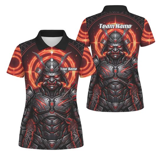 Personalised Samurai Dart Jersey for Women, Custom Red and Black Cyberpunk Darts Shirt, Darts Polo with Name R5691