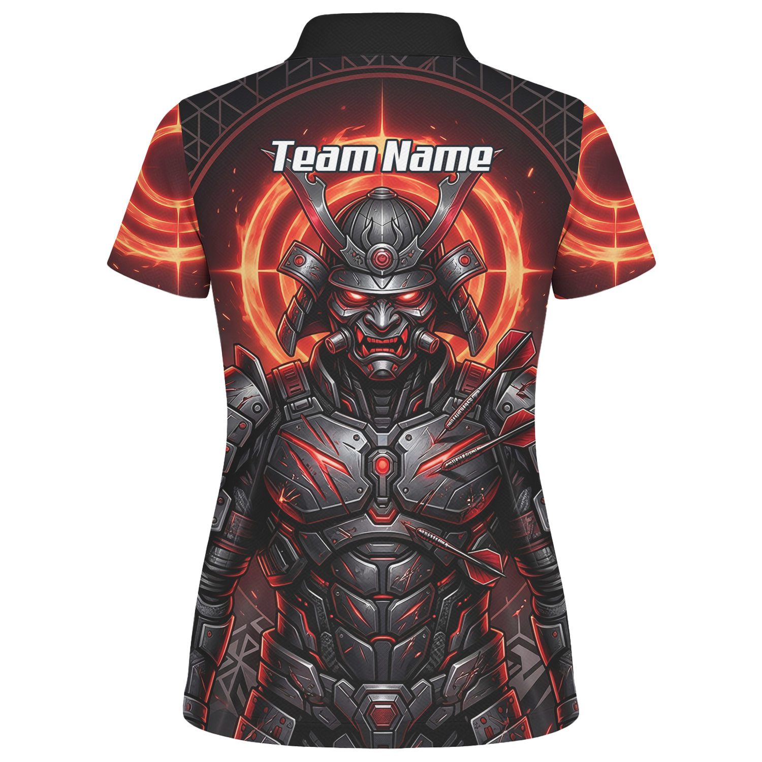 Personalised Samurai Dart Jersey for Women, Custom Red and Black Cyberpunk Darts Shirt, Darts Polo with Name R5691