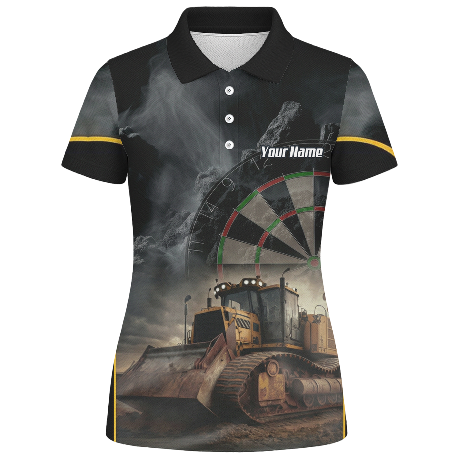 Personalised Bulldozer Dart Jersey Polo and Zipper For Women Custom Construction Design Black Yellow T4397