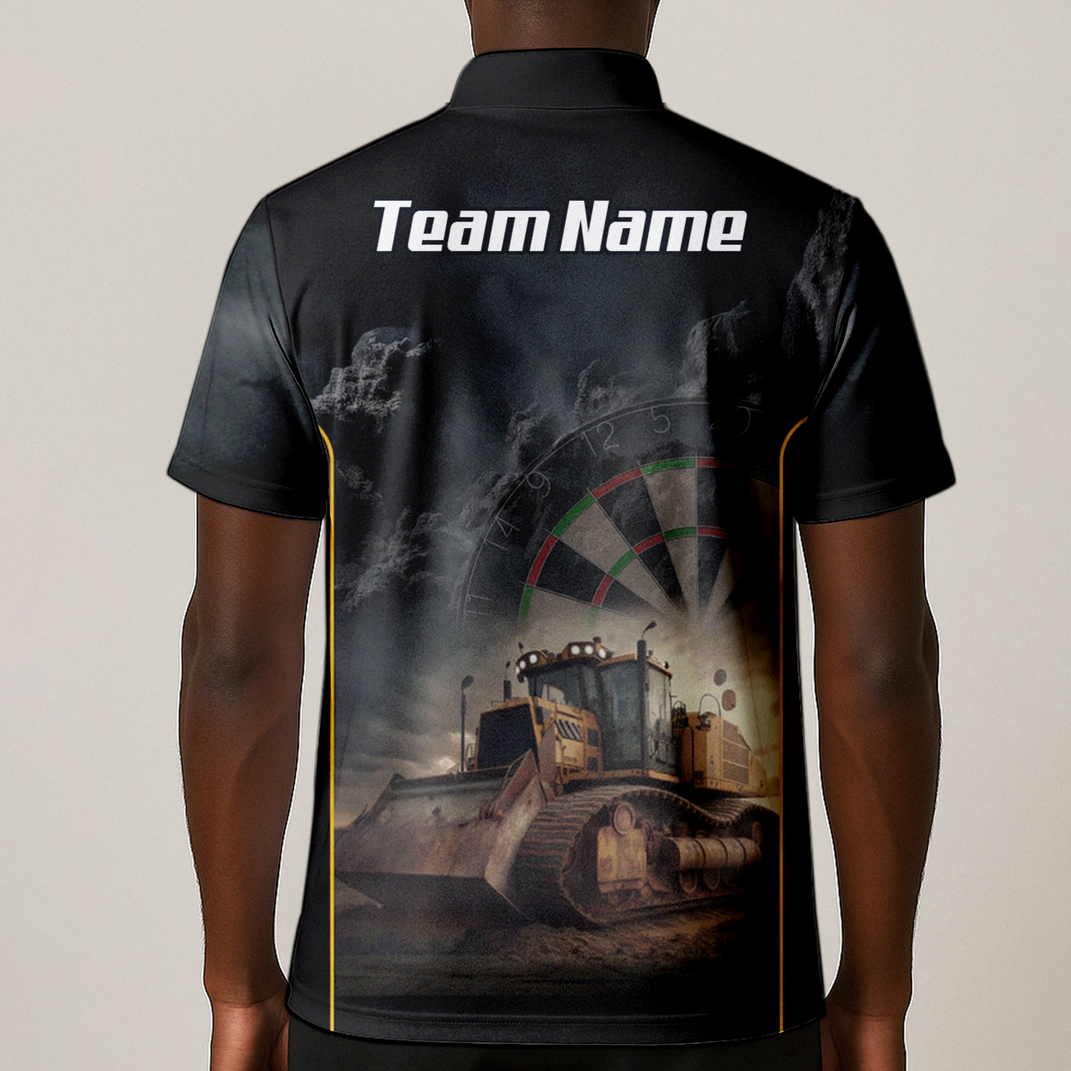 Personalised Bulldozer Dart Jersey Polo and Zipper For Men Custom Construction Design Black Yellow T4397