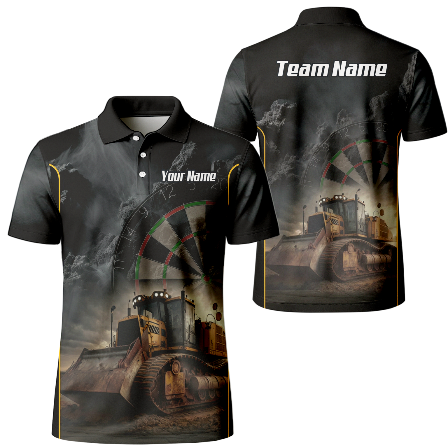 Personalised Bulldozer Dart Jersey Polo and Zipper For Men Custom Construction Design Black Yellow T4397 - Polo Yes
